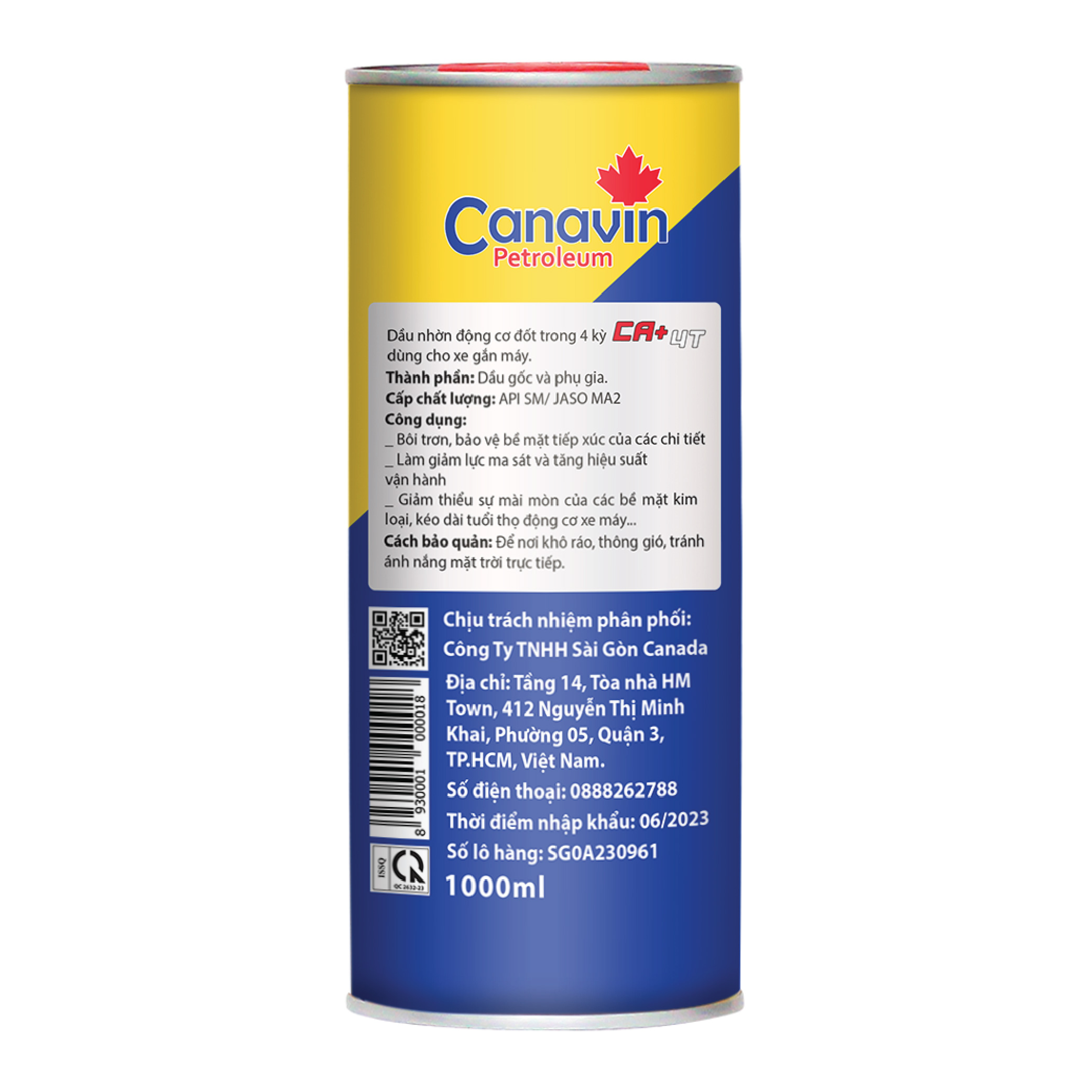Nhớt xe máy Canavin CA+ MOTOR 10W40 SM/MA2 Lon 1L