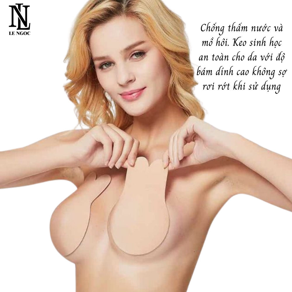 Cặp miếng dán ngực, miếng dán ti nâng ngực hình tai thỏ siêu dính tái sử dụng nhiều lần -LN017