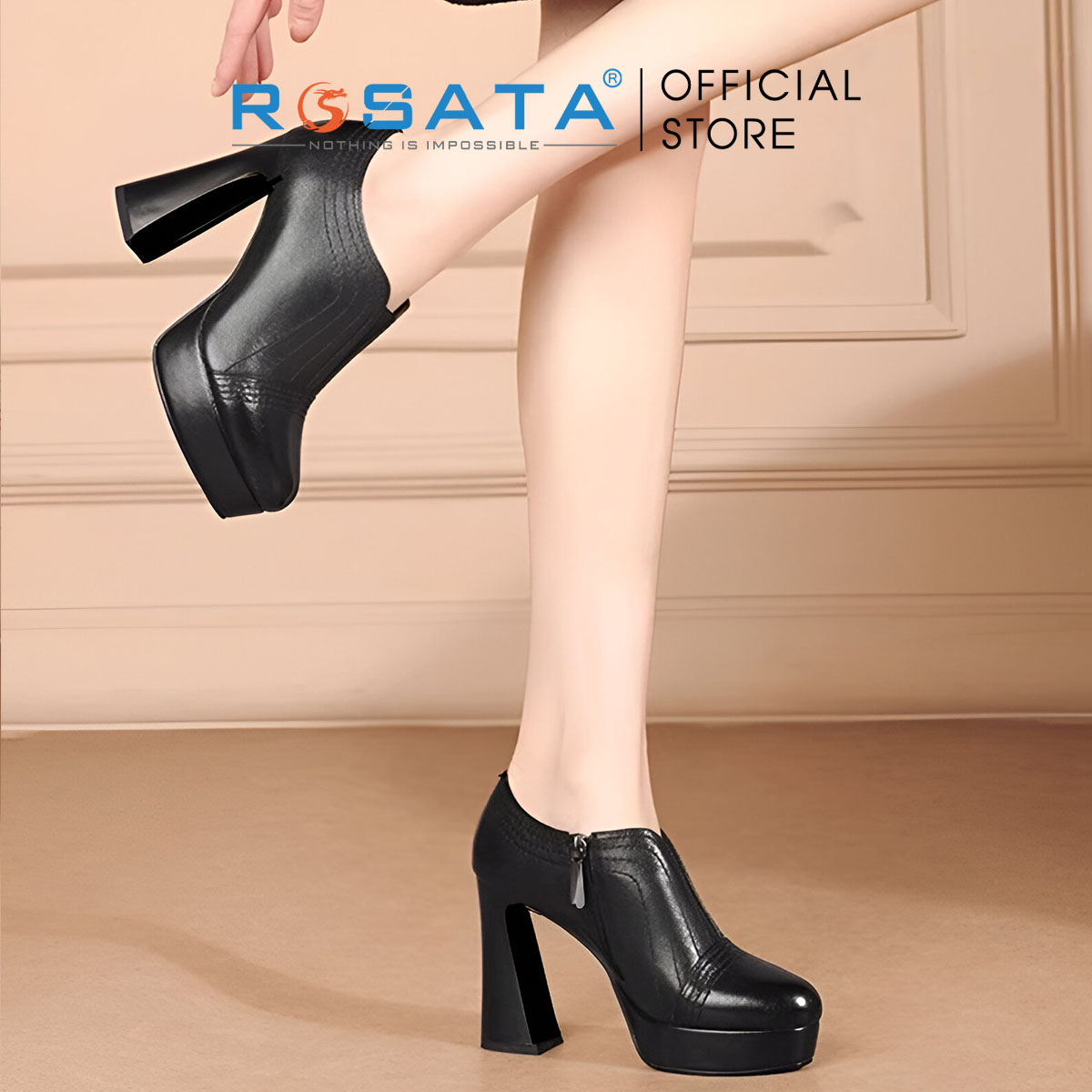 Boots thời trang nữ da lì viền chỉ nổi ROSATA RO607 - 9p - HÀNG VIỆT NAM - BKSTORE