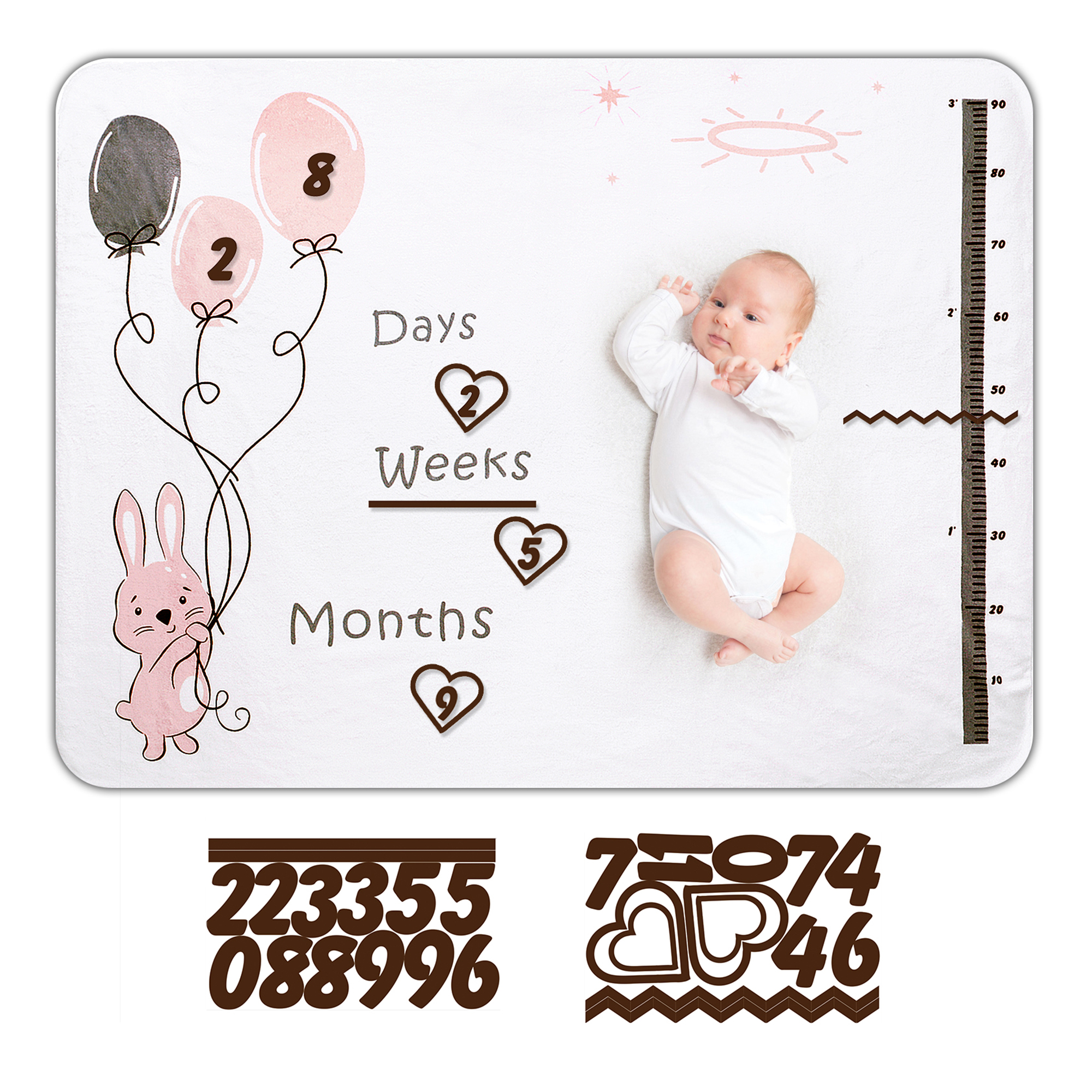 Chăn quấn Miraclebaby vải nhung cao cấp mềm mịn đánh dấu cột mốc tháng tuổi phát triển , phụ kiện chụp ảnh cho bé ( từ 0-12 tháng)