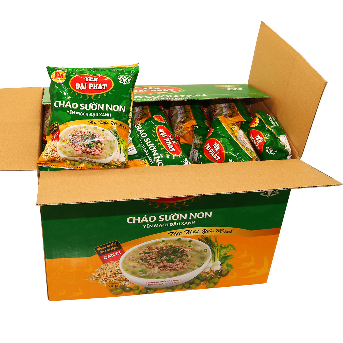 [Thùng 40 gói x 50gram] Cháo Sườn Non Yến Mạch Đậu Xanh - Yến Đại Phát, , thịt thật, yến mạch ngon, đậm đà hương vị