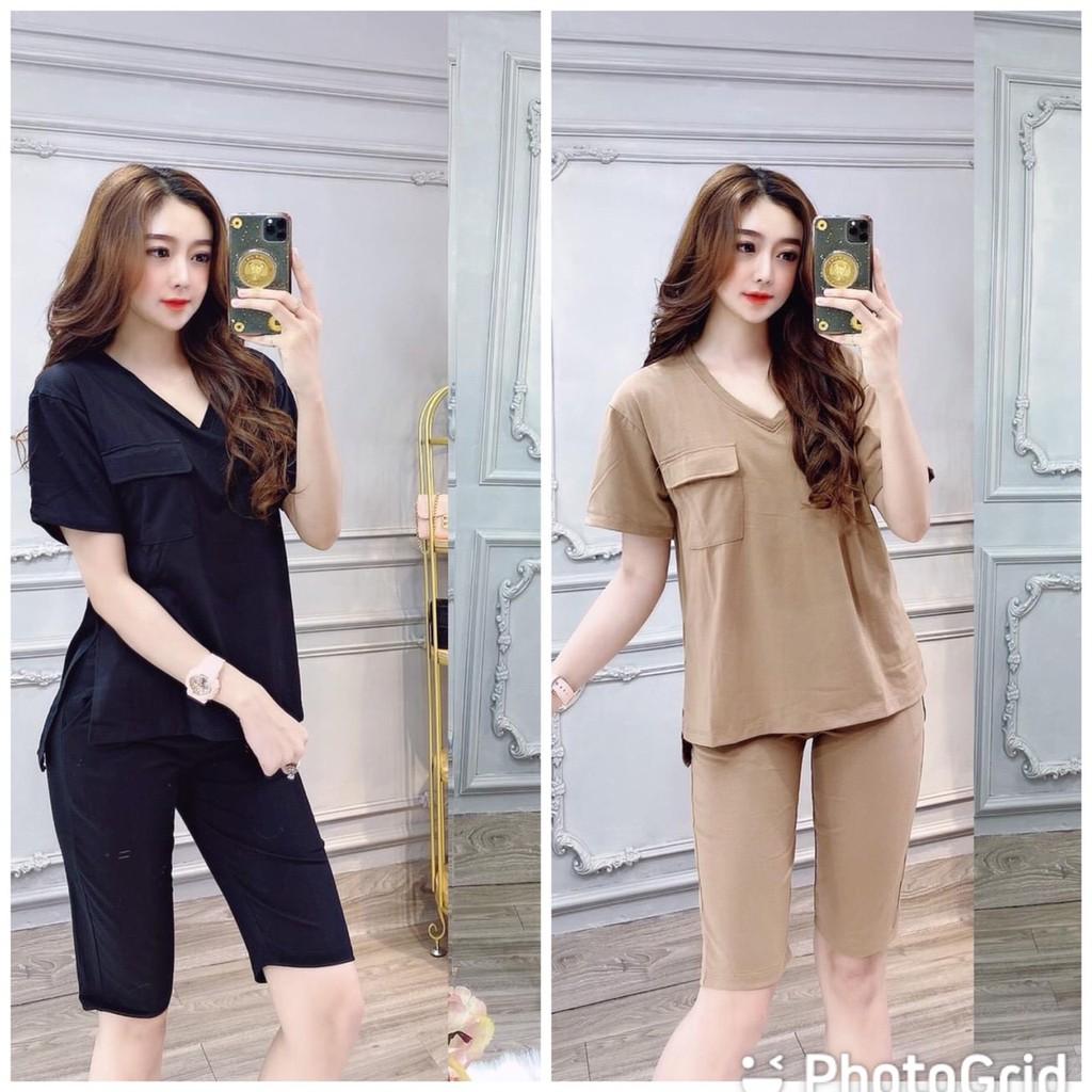 Set bộ lửng cổ tim phối túi co giản size 45-67kg-HT69