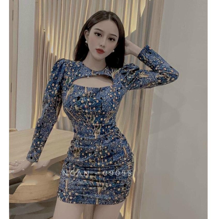 Gunkaymatter Đầm Body Họa Tiết Tay Dài Hở Ngực,Màu Sắc Nhã Nhặn Thật Sự Phù Hợp Để Tới Công Sở, Đi Làm Hoặc Đi Chơi