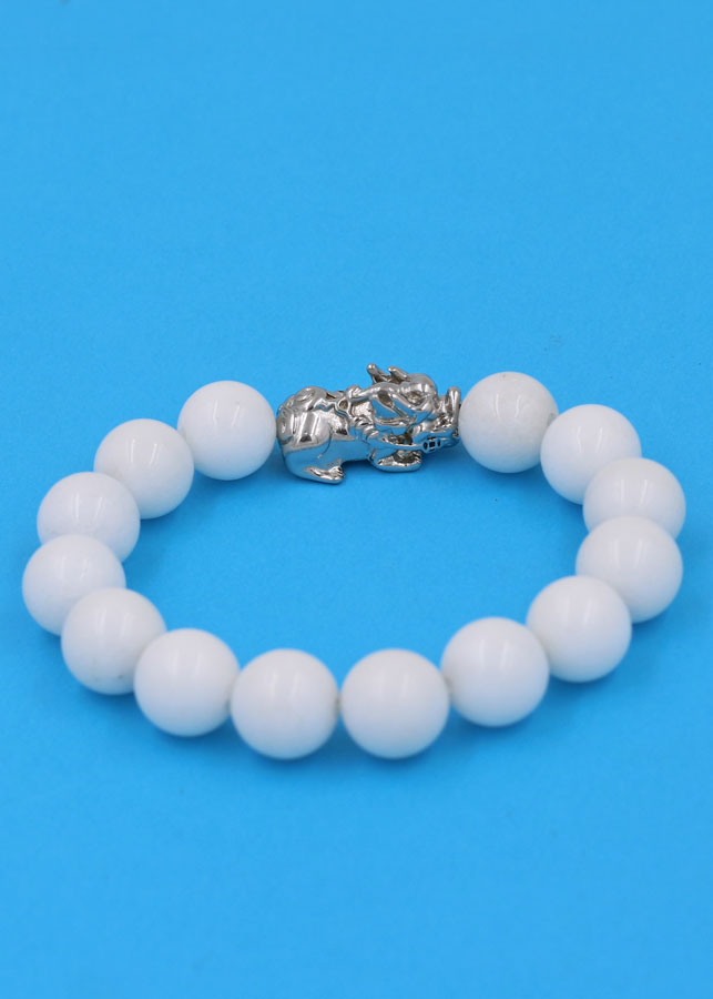 Vòng đeo tay san hô trắng 12 ly - cẩn Tỳ Hưu inox VTATTHT12 - hợp mệnh Kim, mệnh Thủy