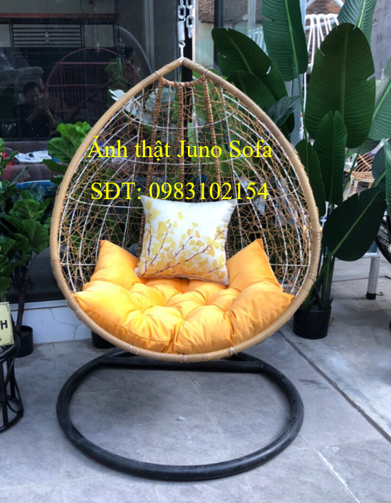 Xích đu đơn XĐN2 chất liệu khung sắt mây nhựa cao cấp juno sofa