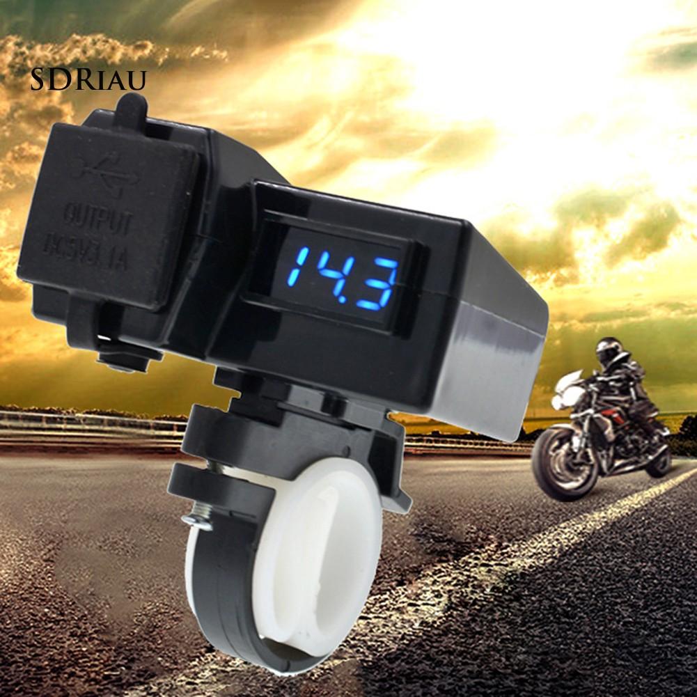 Vôn kế điện tử kiêm bộ sạc 2 cổng USB 12-24V gắn tay lái xe máy