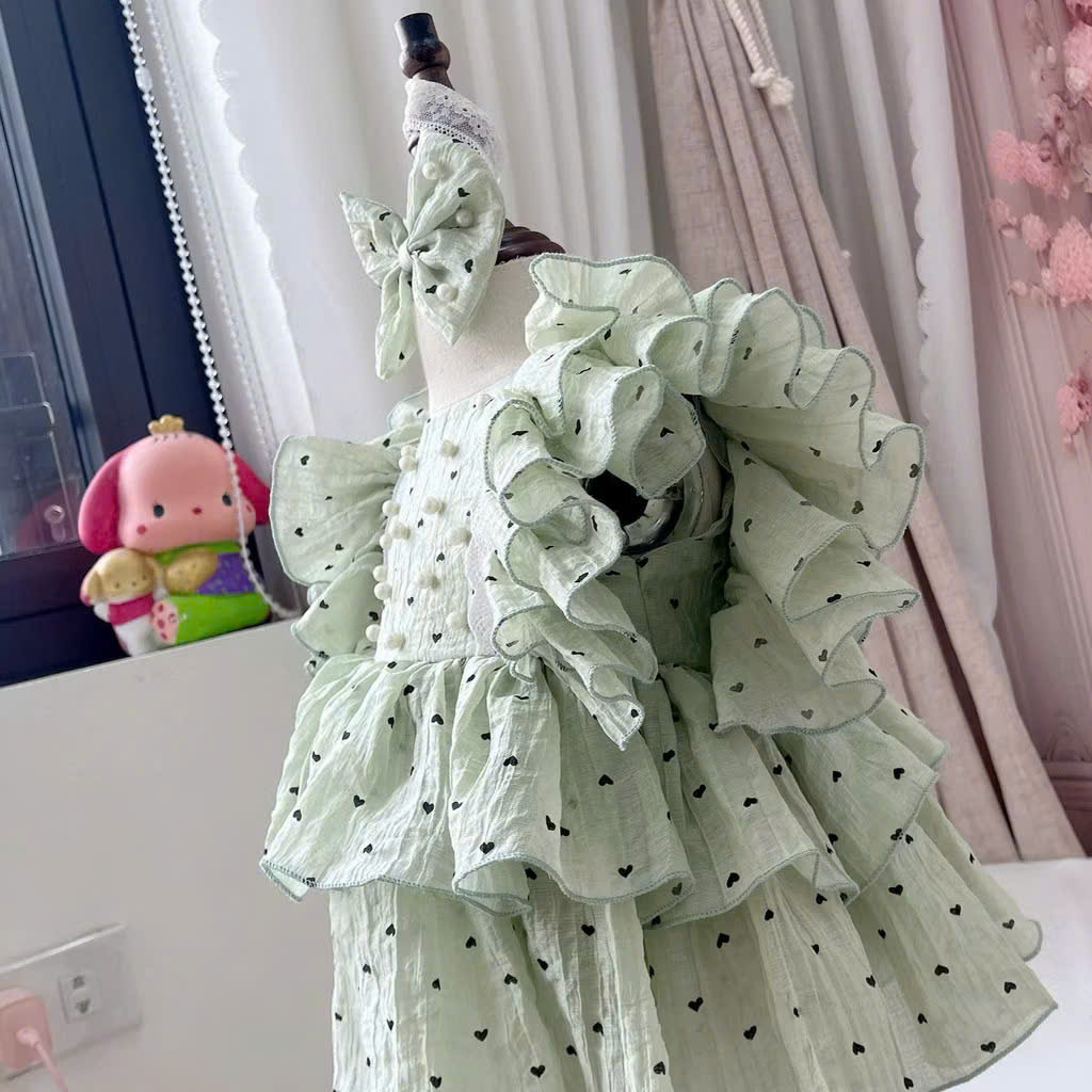 SET BODY VÁY CHẤM BI TIM MÀU XANH KÈM BĂNG ĐÔ CHO BÉ GÁI SƠ SINH 1 2 TUỔI TỪ 3-11KG DÀNH CHO BÉ GÁI