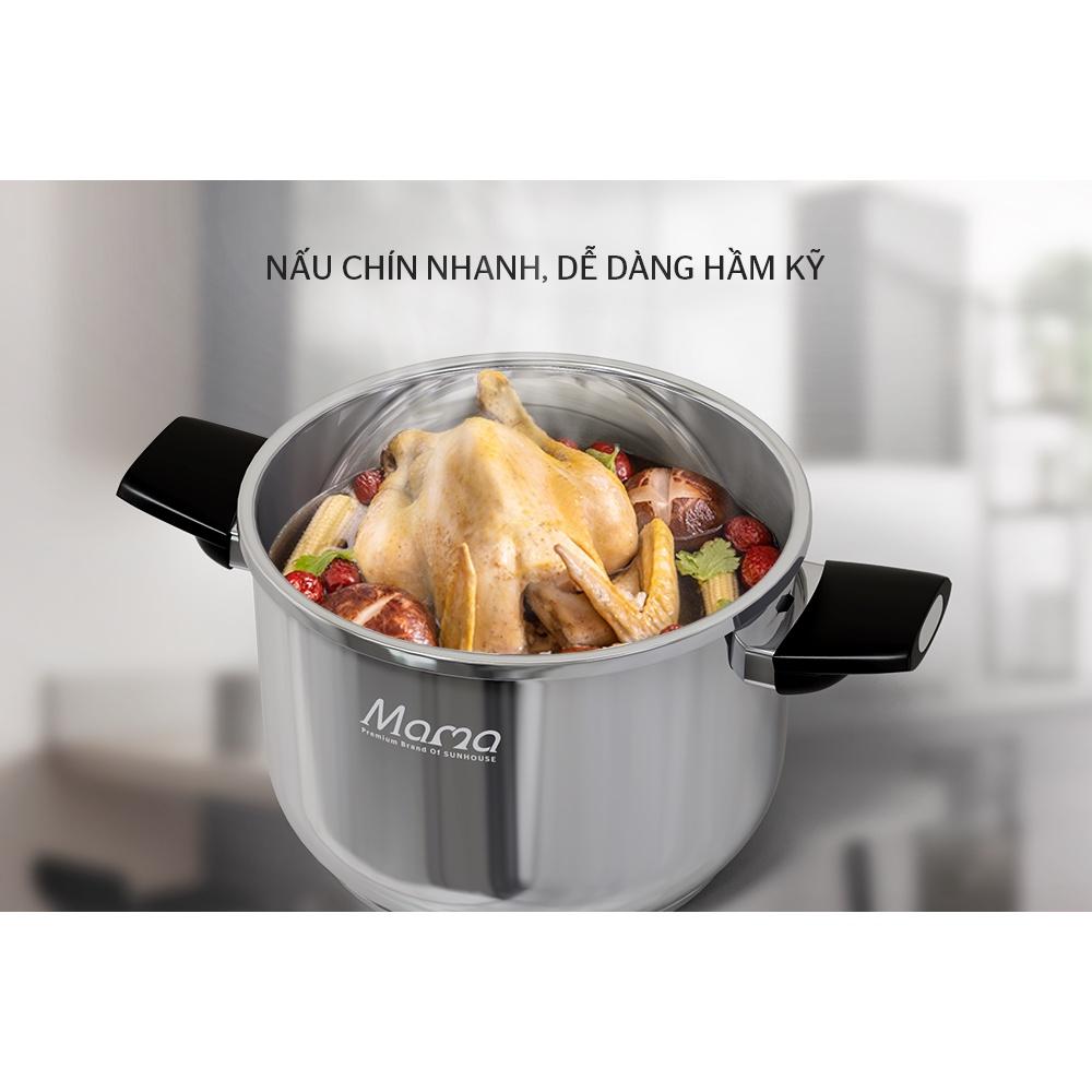 Nồi áp suất Inox 304 đáy từ Sunhouse Mama SHG9906M, Dung tích 6 lít, Đường kính 22cm, Dùng được trên mọi loại bếp