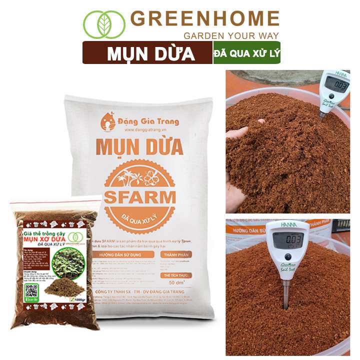 Mụn dừa đã qua xử lý, bao 1kg, chuyên trồng rau, hoa màu, dâu tây, cây ăn trái, thủy canh |Greenhome