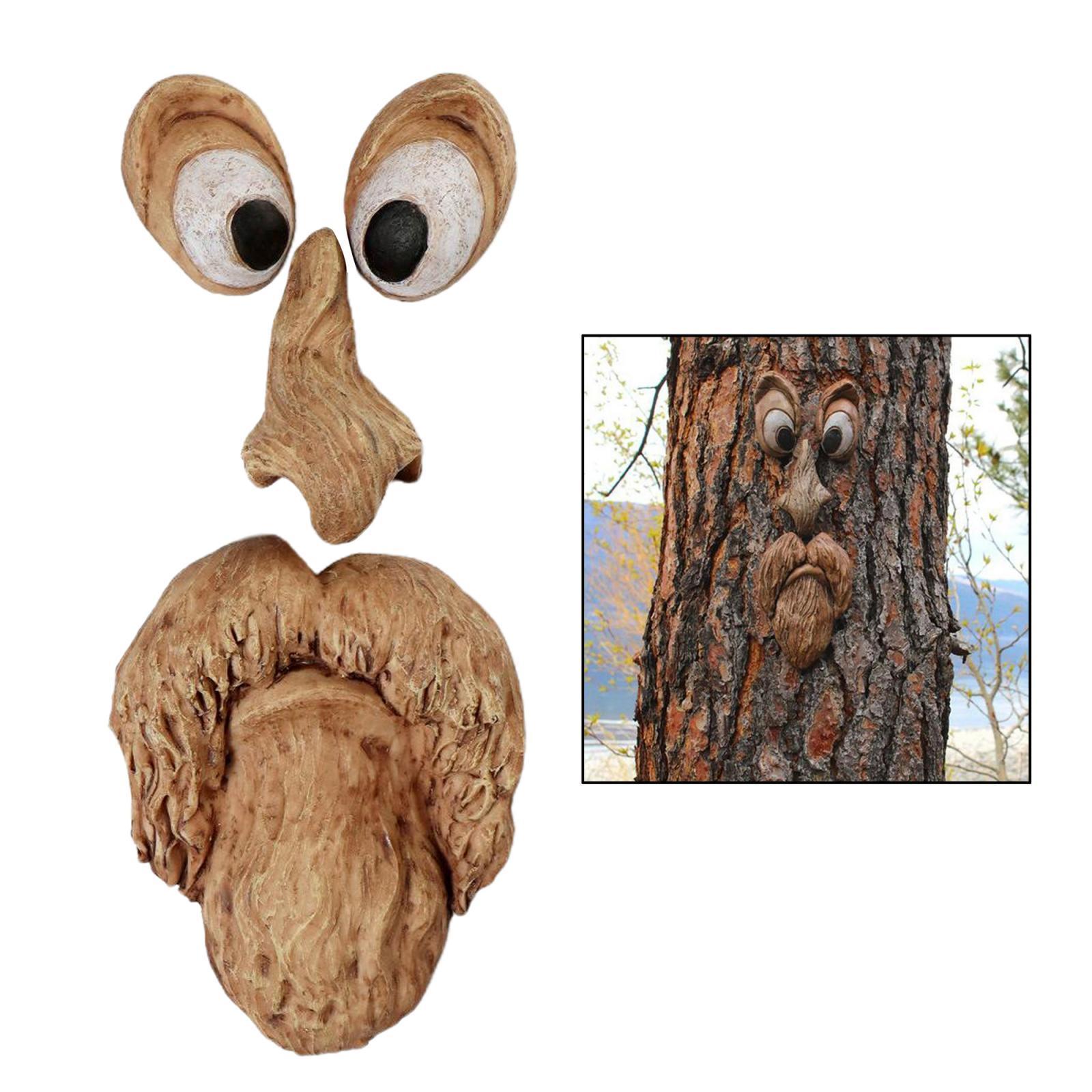 2Pack Tree Faces Decor Outdoor, Old Man  Bird Feeder Tree Hugger Statues