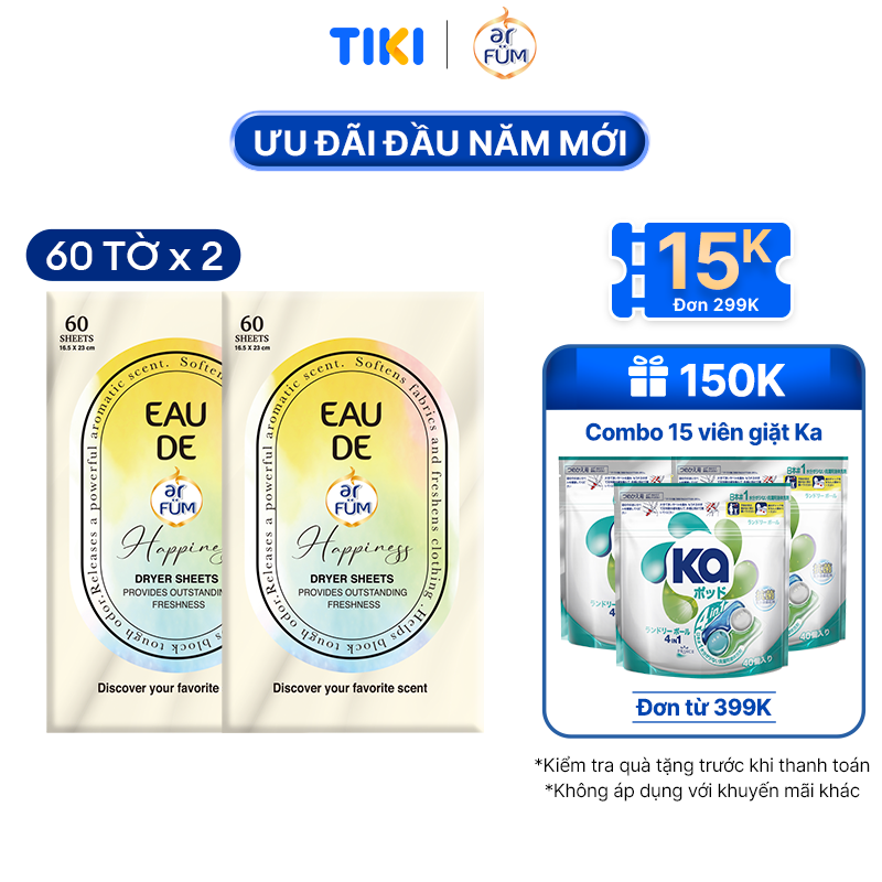 Combo 2 Giấy Thơm Arfum Dùng Cho Máy Sấy Làm Mềm Vải Và Chống Tĩnh Điện , Khử Mùi Tủ Giày, Tủ Quần Áo