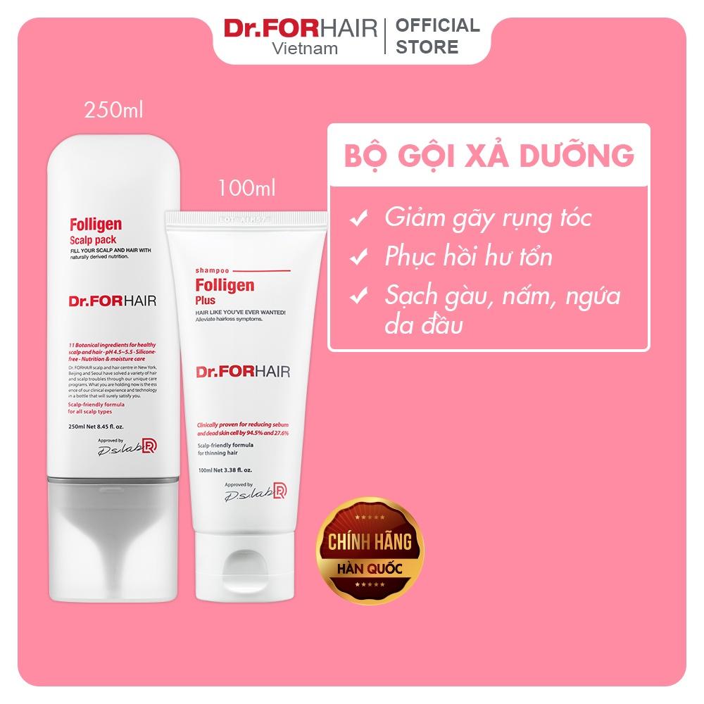 Bộ gội xả dưỡng tóc, hỗ trợ mọc tóc, giảm rụng giảm gàu Dr.FORHAIR Folligen Plus 100ml x Scalp Pack 250ml