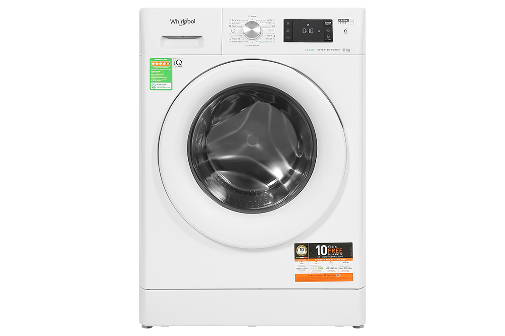 Máy Giặt Lồng Ngang Whirlpool FRESHCARE 8kg Trắng FFB8458WVEU - Hàng chính hãng - Giao HCM và 1 số tỉnh thành