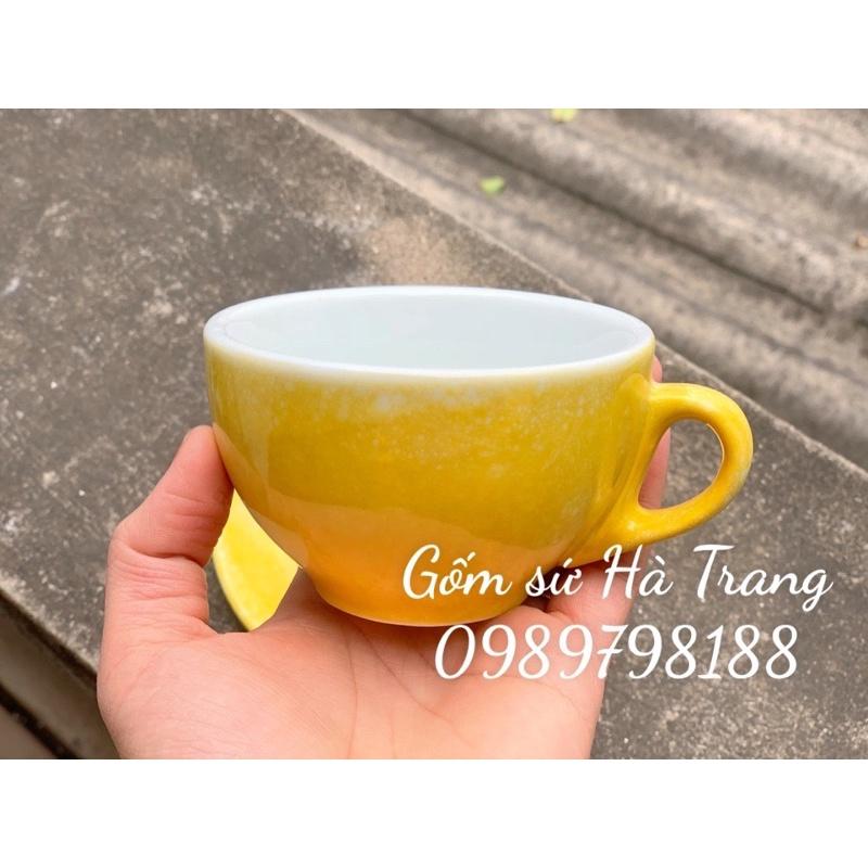 Bộ cốc đĩa capuchino gốm sứ Bát Tràng cao cấp không chì men vân đá vàng sang chảnh dung tích 200ml