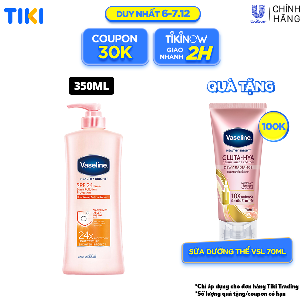 Sữa Dưỡng Thể 350Ml Vaseline Dưỡng Ẩm Sáng Da Chống Nắng Spf24Pa++ Sun + Pollution Protection Bảo Vệ Da Tới 4H Với Spf 24 Pa++