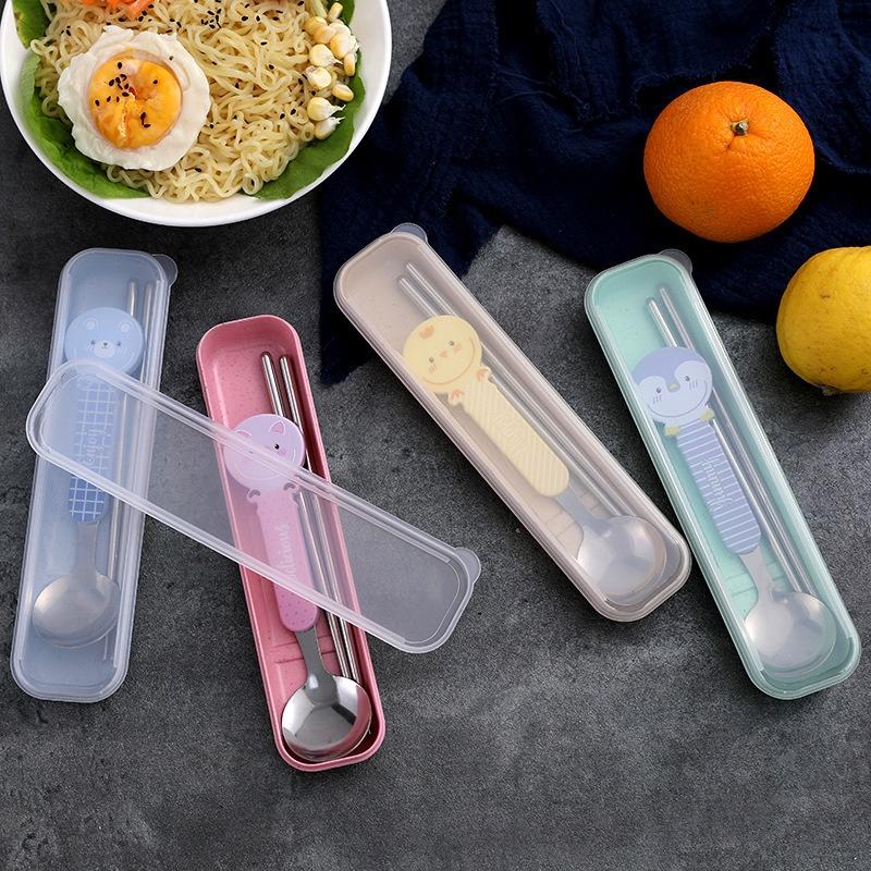 Bộ Thìa Đũa Muỗng Hình Thú Đáng Yêu Tặng Kèm Hộp Đựng