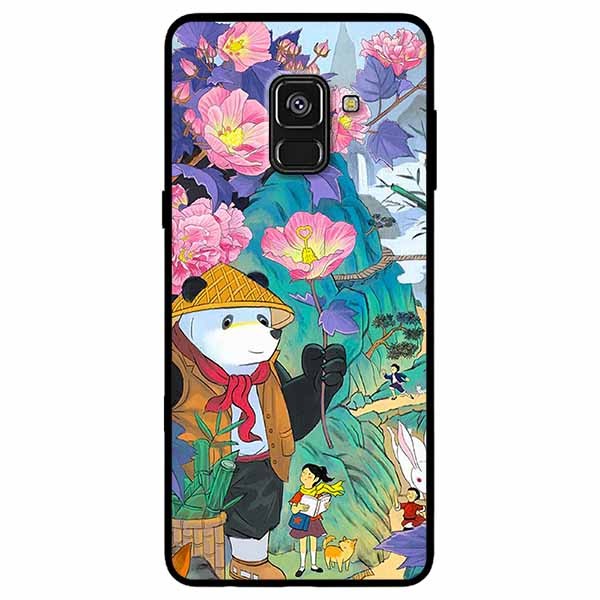 Ốp lưng dành cho Samsung A8 2018 mẫu Gấu Cầm Hoa
