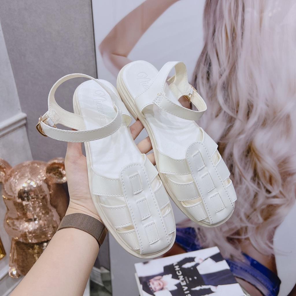 Giày Sandal Mũi Tròn Khoét Lỗ Phối Khóa Đơn Giản Thời Trang Mới( rọ đúc), dép quai hậu lolita hottrend