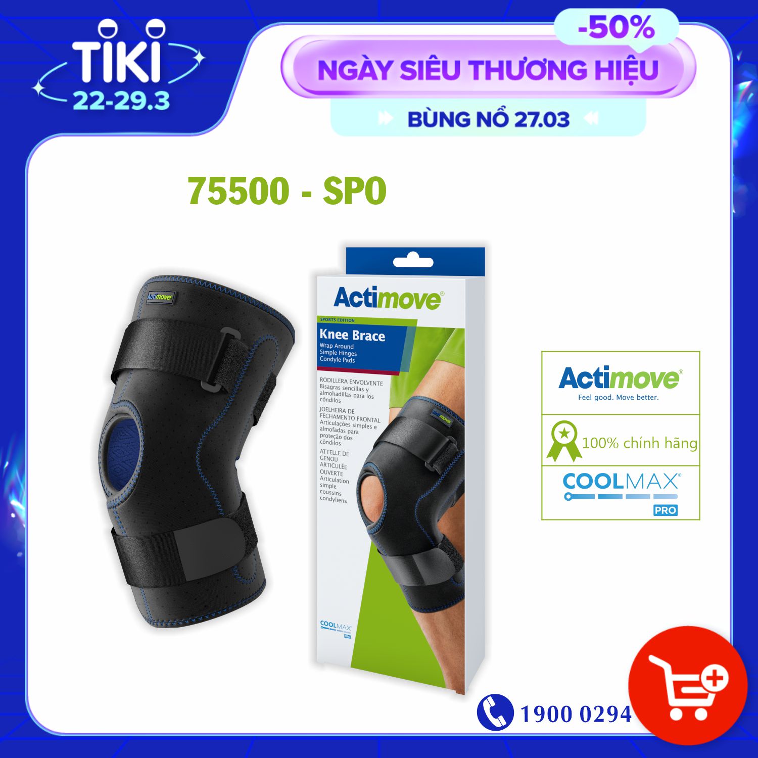 Bó gối thể thao đai dán có nẹp 75500-SPO Actimove Knee Brace