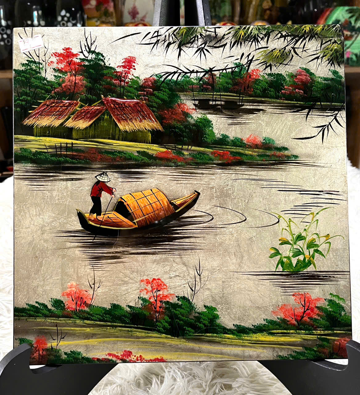 Tranh sơn mài đồng quê vẽ vàng, hàng xuất khẩu 30x30 cm