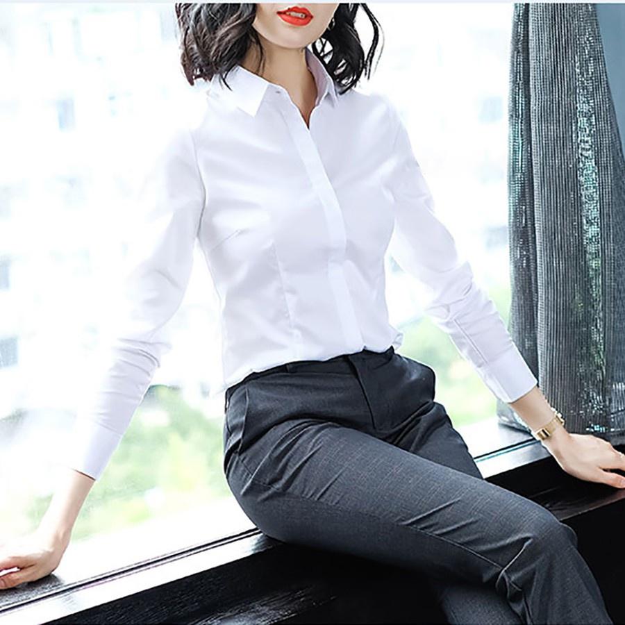Áo sơ mi nữ công sở dài tay dáng Hàn Quốc thanh lịch hiện đại