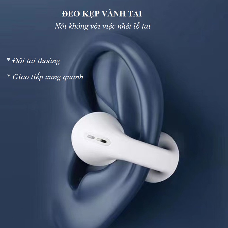 Tai nghe bluetooth kẹp vành tai kiểu dáng thể thao b62 (Dung lượng pin tai nghe 35mAh cho 1 bên tai thời gian nghe 3 giờ)