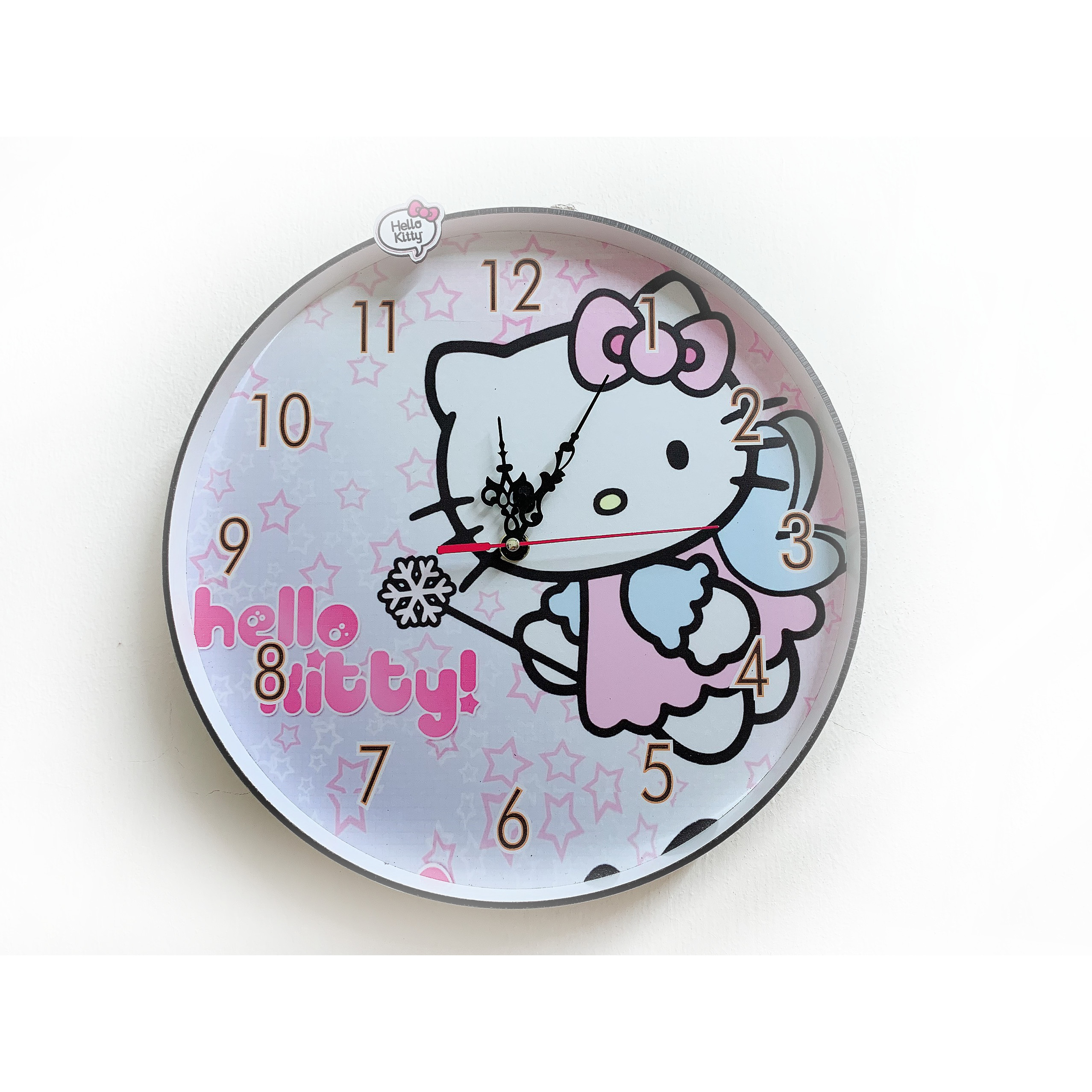 Đồng hồ trang trí treo tường độc đáo HELLO KITTY hồng phấn , kim trôi, không gây tiếng ồn, sản xuất thủ công