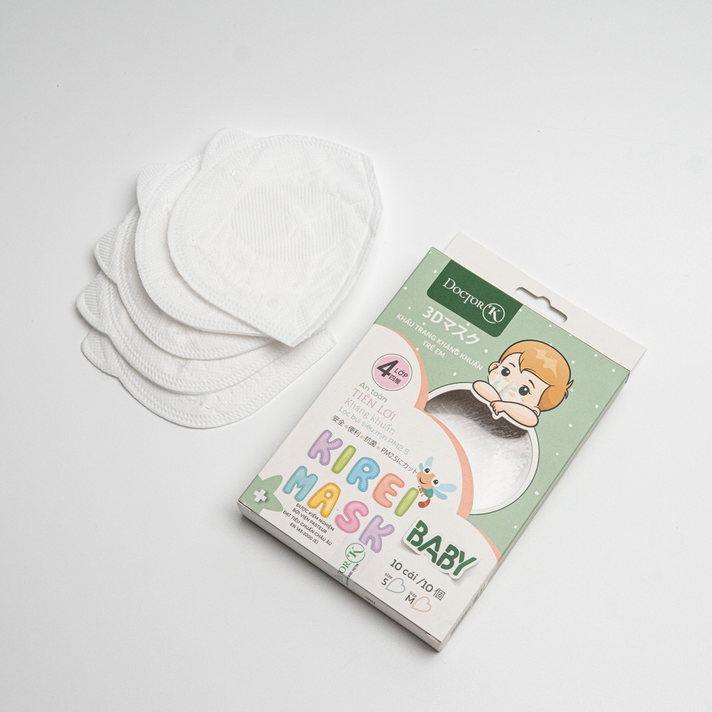 Khẩu trang dành cho bé - màu trắng có hình chú Gấu Panda in chìm- thương hiệu Doctor K - an tâm sử dụng