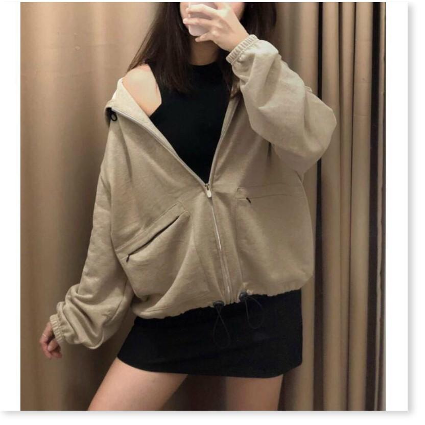 ÁO KHOÁC NỮ CÓ DÂY KÉO VÃI NỈ FORM RỘNG KHÁNH AN FASHION