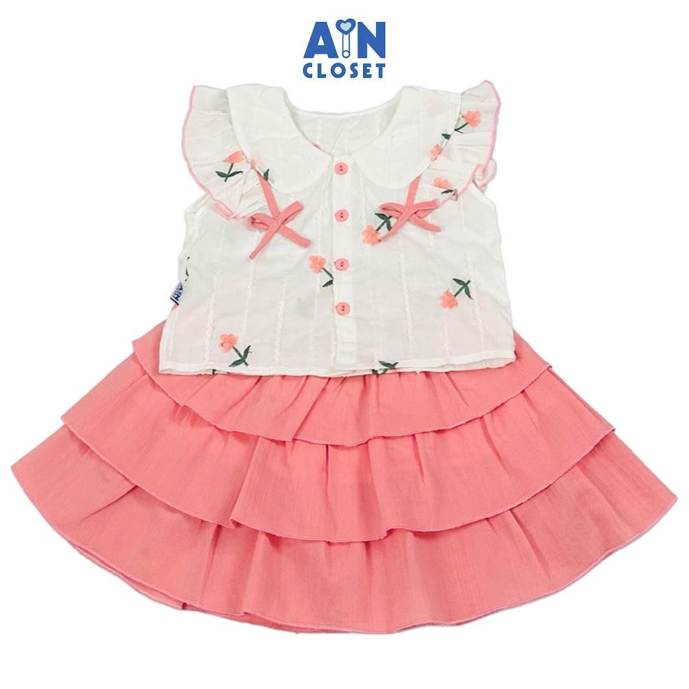Set Áo Váy bé gái họa tiết Hoa Nơ Hồng cotton thêu - AICDBGTP0SCD - AIN Closet