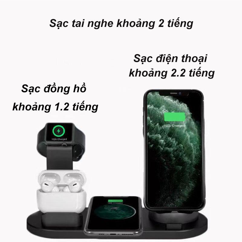 Đế Sạc Không Dây Để Bàn Cao Cấp, Sạc Cùng Lúc Được Đồng Hồ Thông Minh, Tai Nghe, Điện Thoại Micro//Type C