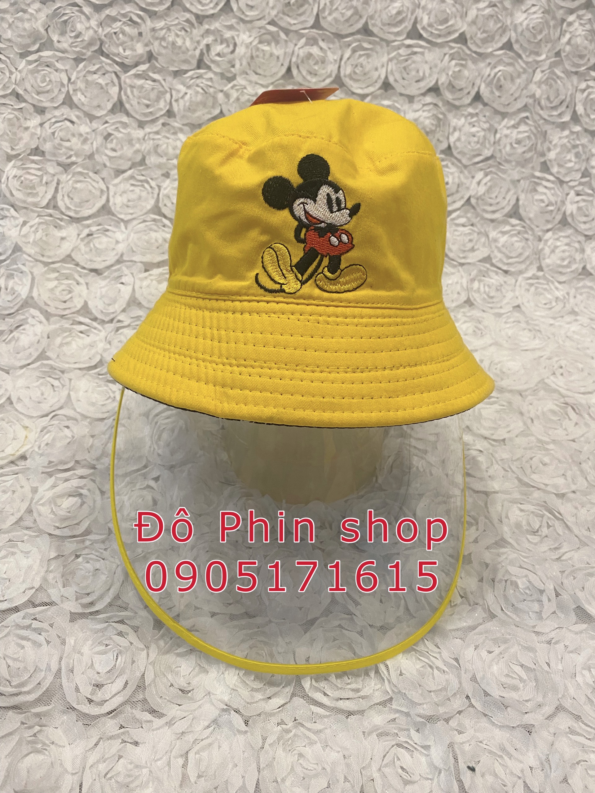 [Bé 5-12 tuổi] Mũ bucket nón vành mickey chống giọt bắn cho trẻ em, vòng đầu 54cm, tấm chắn có thể tháo rời