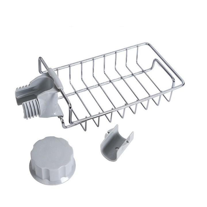 Kệ inox gắn vòi nước đa năng, giá để giẻ rửa bát dụng cụ nhà bếp tiện ích