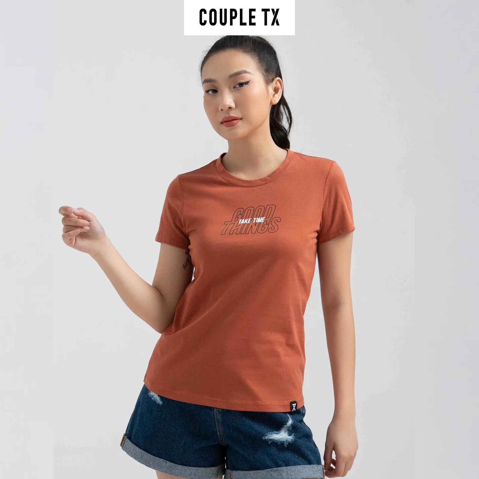 COUPLE TX - Áo Thun Nữ Slim Fit In Typo Good Things Take Time WTS 2221