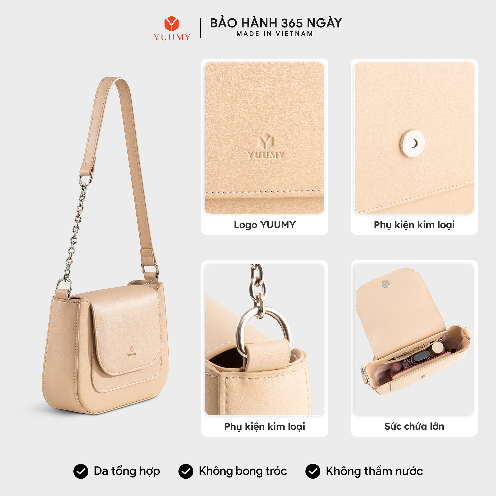 Túi Yuumy ( Thời trang nữ nắp gập bo viền tối giản size 22-  Túi đeo vai da Seasand YN342 )