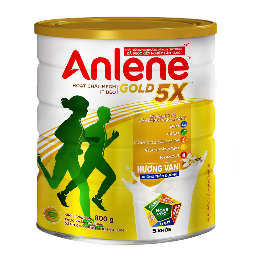 Combo 2 Sữa Bột Anlene Gold 5X Hương Vanilla (Hộp Thiếc 800g) tặng Anlene concentrate 4 lốc*125ml