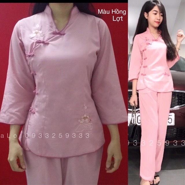 ĐỒ LAM ĐI CHÙA Tàu Xéo Thêu Hoa Sen