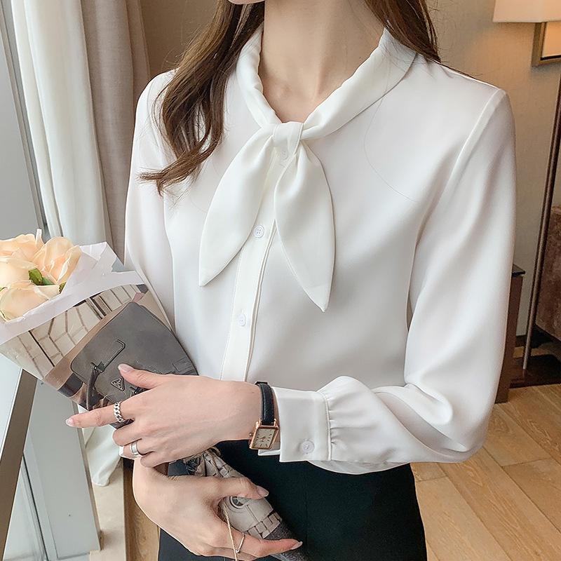 Áo sơ mi nữ phối nơ, Chất voan chifon mịn màng phù hợp công sở, văn phòng