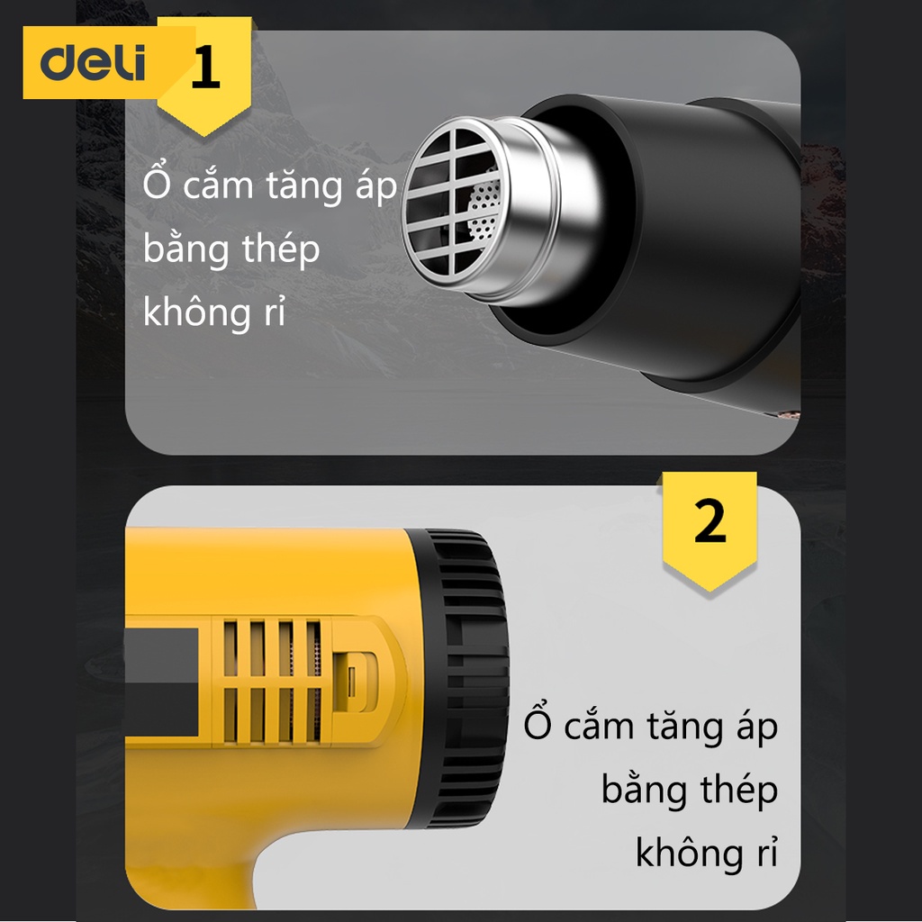 Máy Khò Nhiệt Khò Hơi Nóng Deli Cao Cấp Công Suất Cao 2000W - Co Màng Cơ Đóng Gói Hàng Hóa - Khò Thực phẩm - Sơn Tường