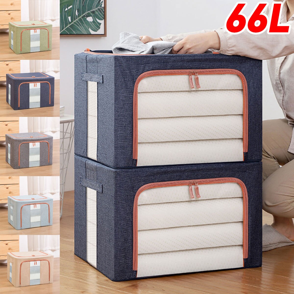 Túi vải đựng quần áo, chăn mền 66L, 100L Cao Cấp khung thép chịu lực - Hộp vải đựng đồ cao cấp đa năng - Hàng chính hãng (Giao màu, mẫu ngẫu nhiên)