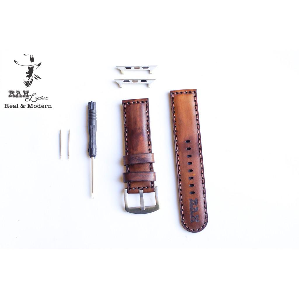 Dây đồng hồ da bò vegtan thảo mộc Ý nhuộm thủ công - RAM Leather Bauhaus 1970 socola