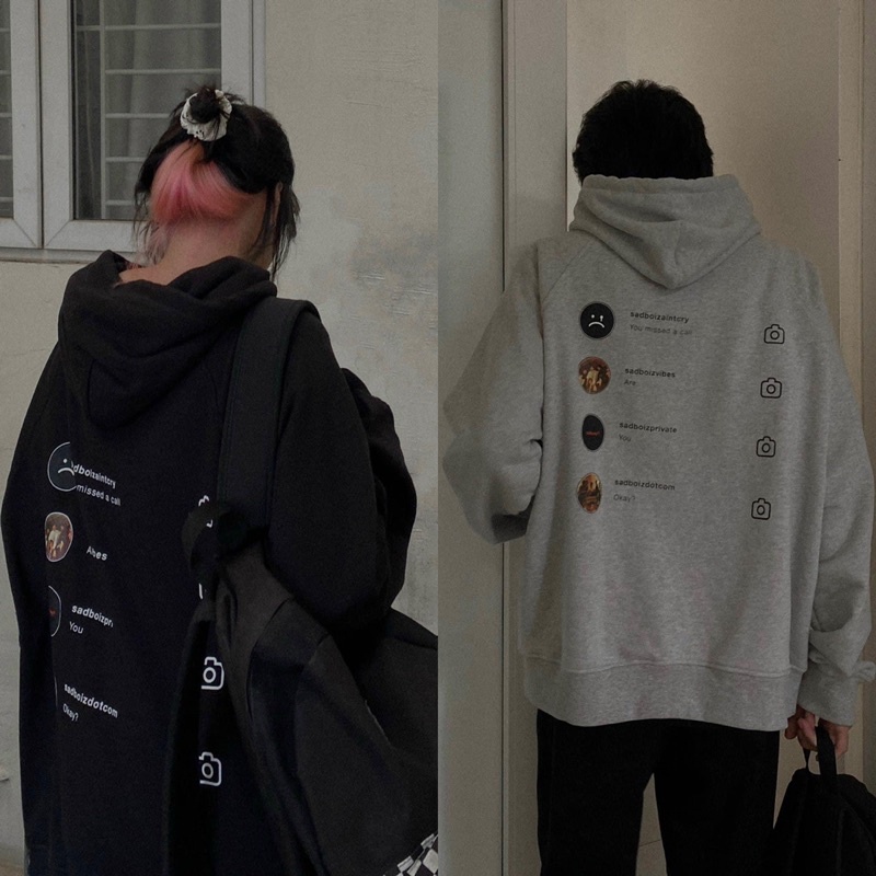 Áo hoodie unisex SADTAGRAM BLACK & GREY Áo khoác nỉ SADTAGRAM BLACK & GREY - Gin Store