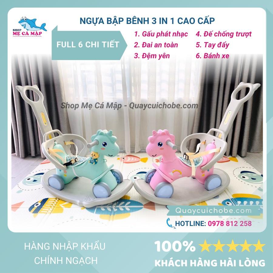 Ngựa bập bênh có bánh xe, có nhạc full 6 chi tiết