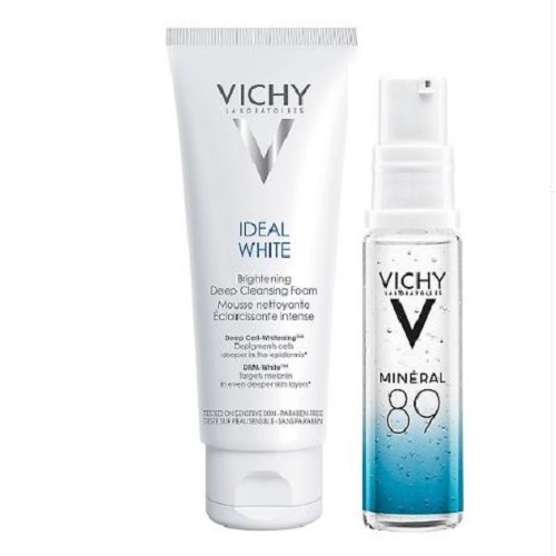 Combo Sữa Rửa Mặt Tạo Bọt Dưỡng Trắng Da Vichy Ideal White Brightening Deep Cleansing Foam 100ml +  Dưỡng Chất Khoáng Cô Đặc M89 10ml