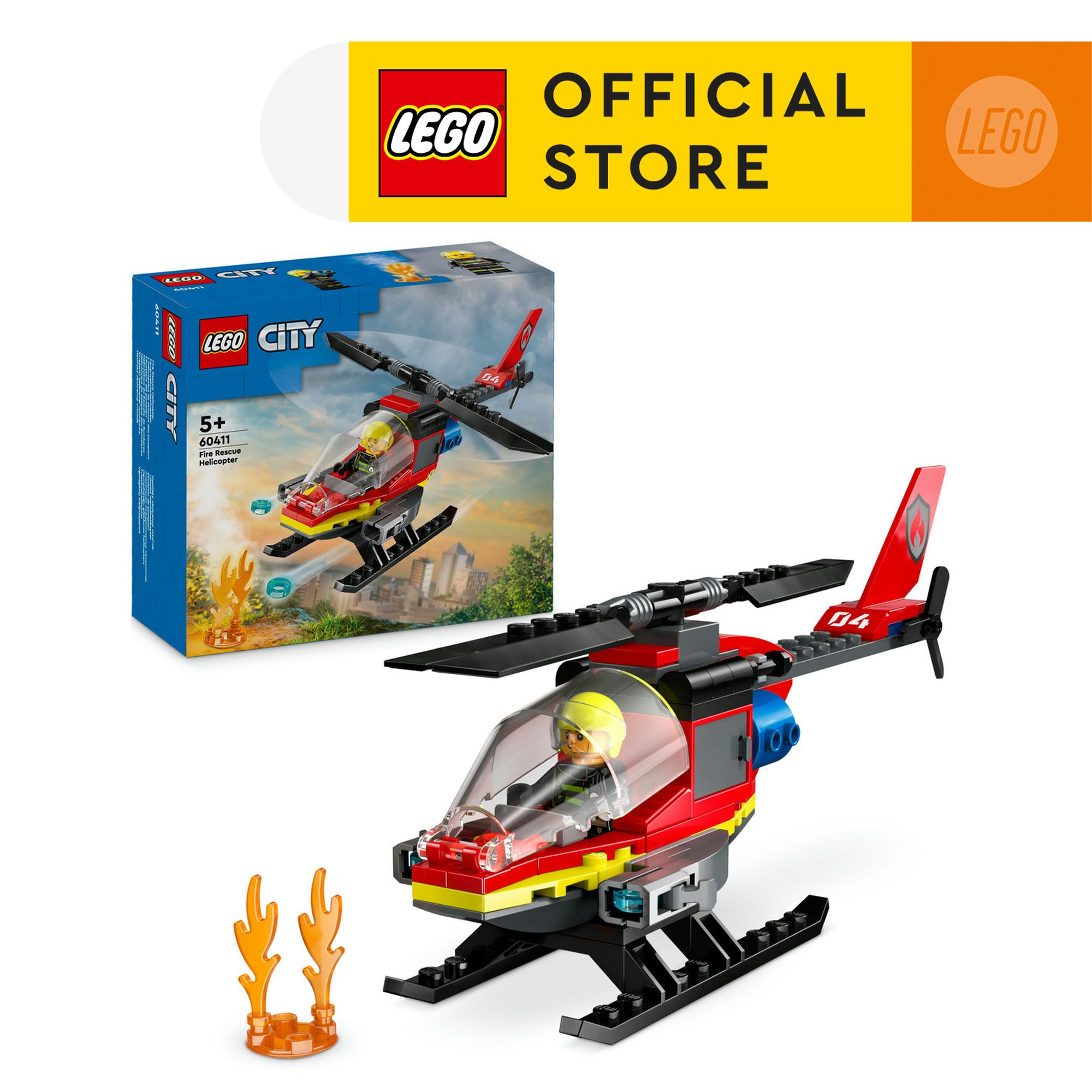 LEGO CITY 60411 Đồ chơi lắp ráp Trực thăng cứu hỏa (85 chi tiết)