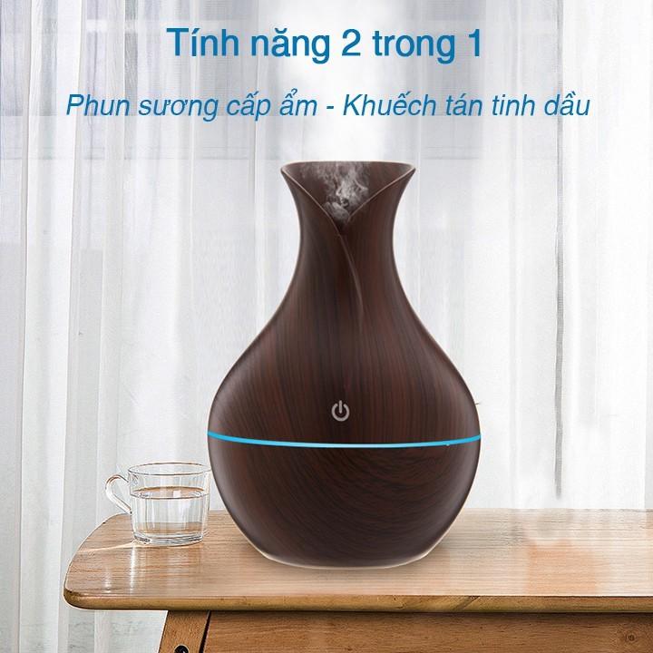 Máy xông tinh dầu vân gỗ có đèn led mẫu hoa tulip cổ điển