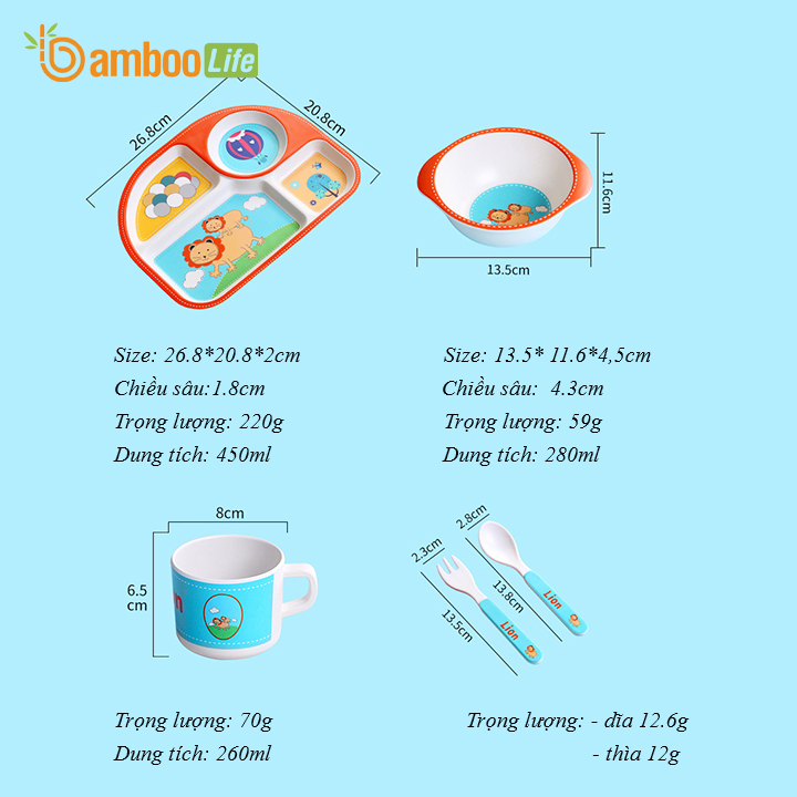 Bộ khay ăn dặm từ sợi tre Bamboo Life cho bé BL002 hàng chính hãng Dụng cụ ăn dặm cho bé Đồ dùng ăn dặm cho bé Bộ chén bát ăn dặm cho bé