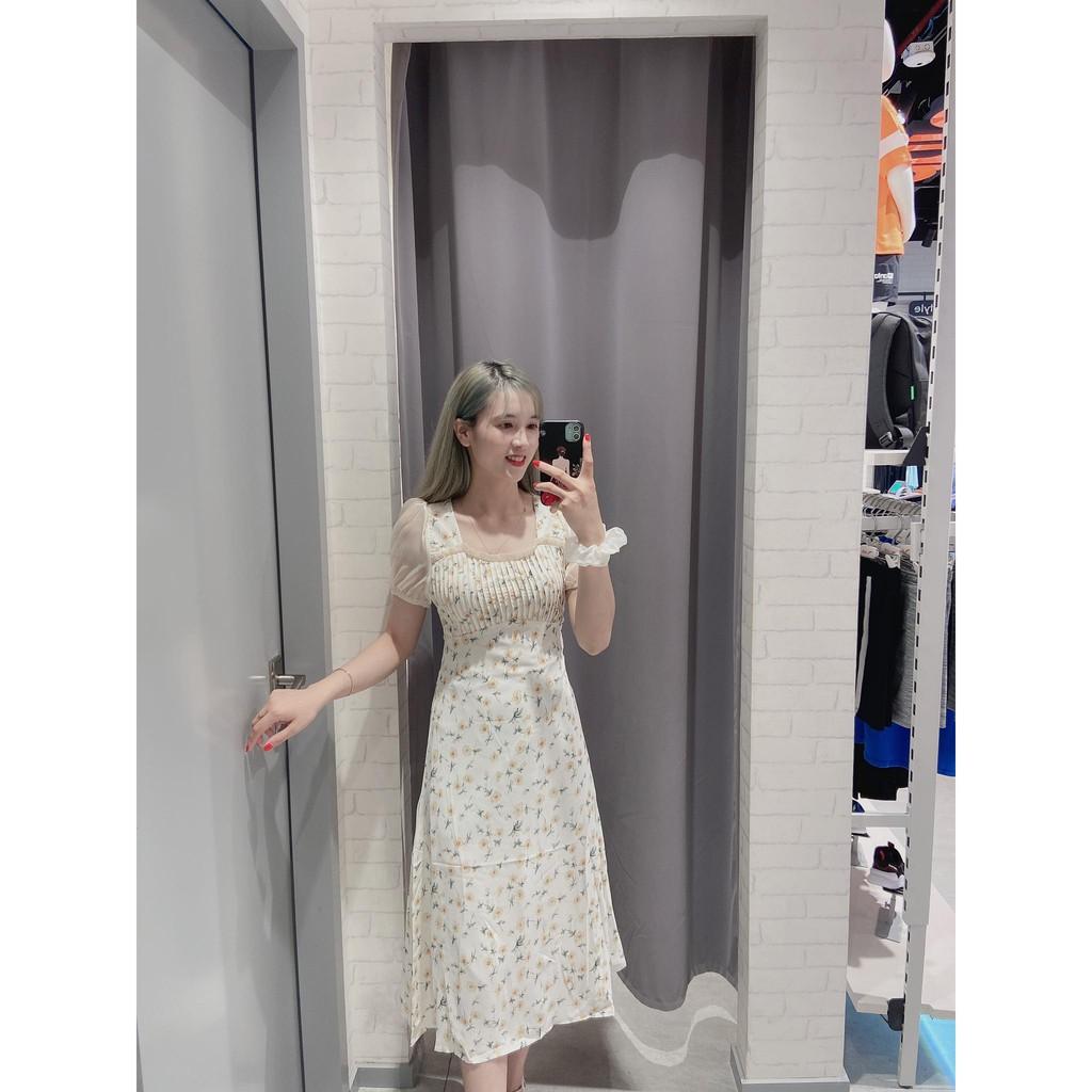 Đầm hoa nhí ngực xếp ly