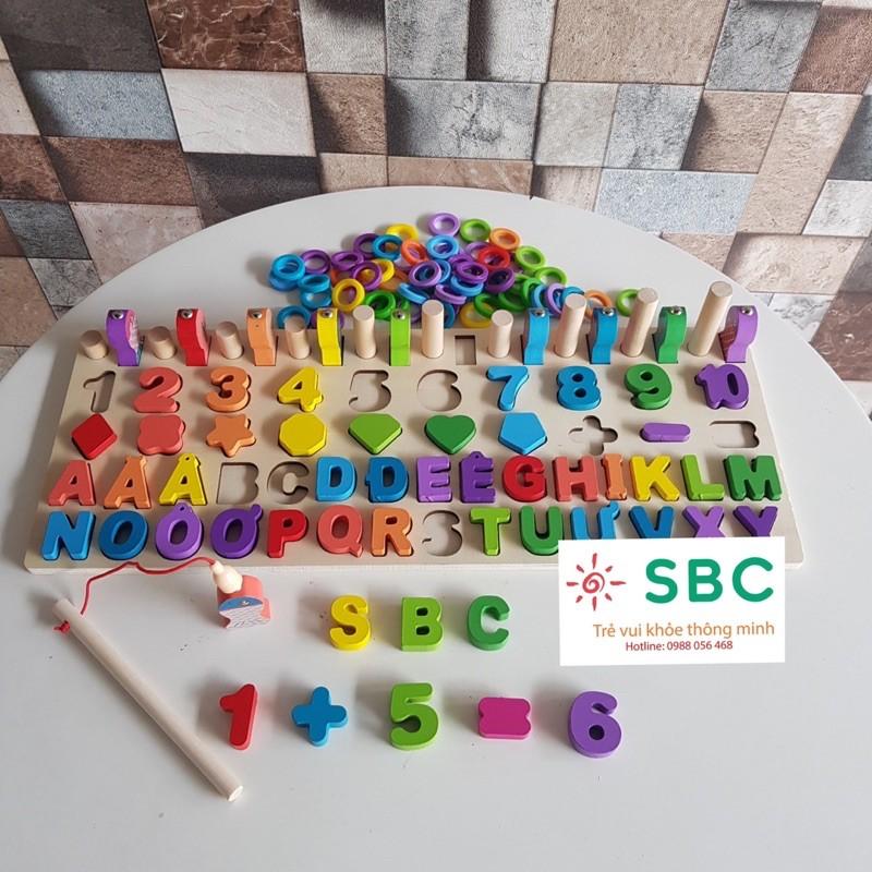 Bảng chữ cái chữ số hình học câu cá tập đếm 6 trong 1 cho bé chơi không biết chán