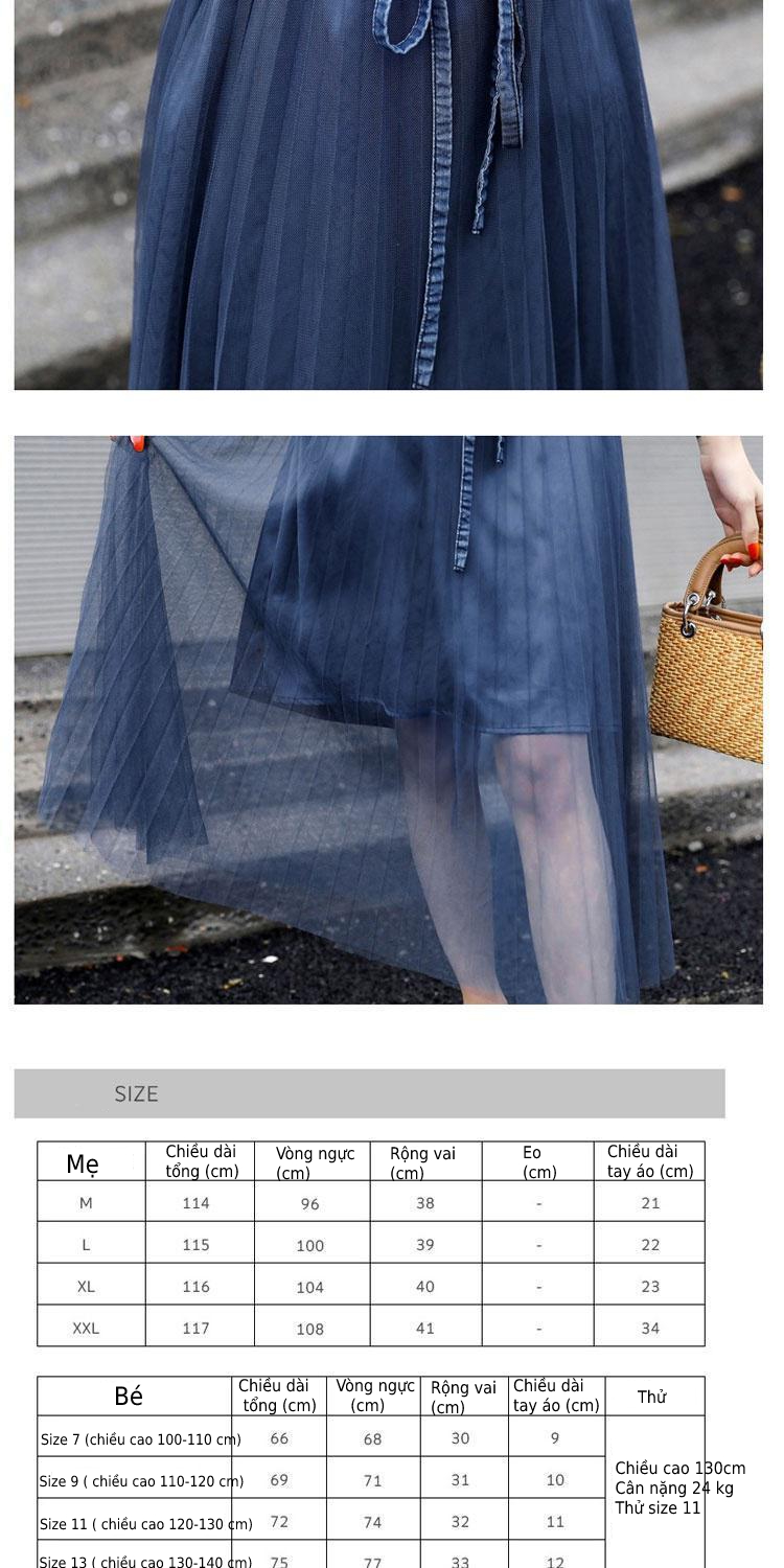 Áo đôi mẹ và con gái làm từ vải denim kết hợp vynylon